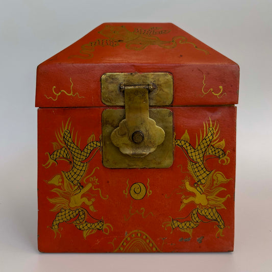 Objets D’Art | Red Painted Trapezoid Metal Box